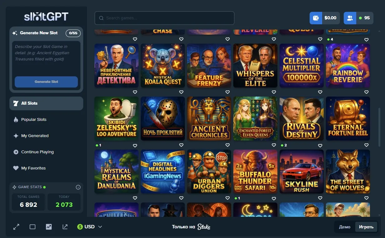 Раздел SlotGPT в Stake